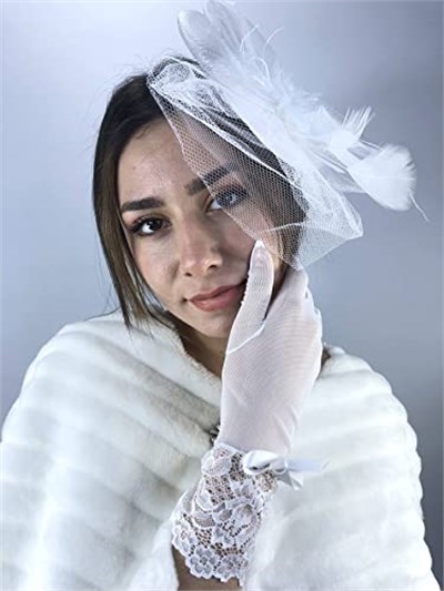 Beyaz Uzun Fiyonklu Eldiven Ve Beyaz Vualet Nikah Takımı