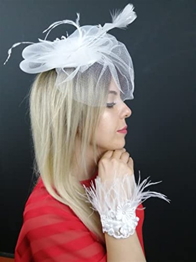 Beyaz Vualet Nikah Şapkası ve Beyaz Bileklik NKH-1007