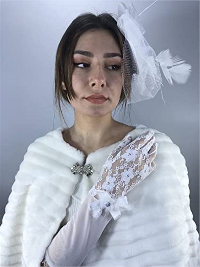Beyaz Vualet Ve Beyaz Uzun Fiyonklu Eldiven Nikah Takımı
