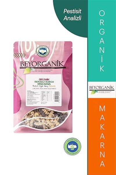 Beyorganik Organik Sebzeli Burgu Makarna (Brokoli-Siyah Havuç-Balkabak)240Gr (Beyaz Kraft)
