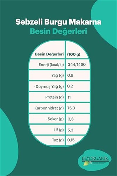 Beyorganik Organik Sebzeli Burgu Makarna (Brokoli-Siyah Havuç-Balkabak)240Gr (Beyaz Kraft)