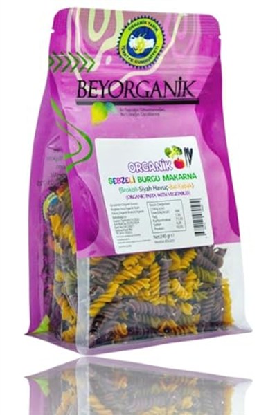 Beyorganik Organik Sebzeli Burgu Makarna (Brokoli-Siyah Havuç-Balkabak)240Gr (Beyaz Kraft)