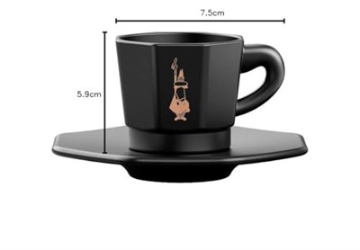 Bialetti - 4lü Espresso Fincan Seti - Sekizgen Tasarım - Siyah Renk - Porselen - Seçenekler: Klasik, 4 fincan siyah/beyaz