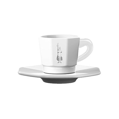 Bialetti - 4lü Espresso Fincan Seti - Sekizgen Tasarım - Beyaz Renk - Porselen