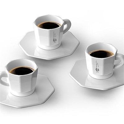 Bialetti - 4lü Espresso Fincan Seti - Sekizgen Tasarım - Beyaz Renk - Porselen