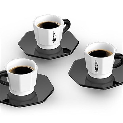 Bialetti - 4lü Espresso Fincan Seti - Sekizgen Tasarım - Siyah Beyaz Karma Renk - Porselen - Seçenekler: 4 fincan siyah/beyaz, Klasik