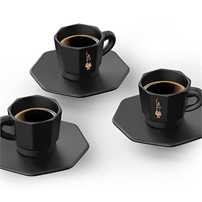 Bialetti - 4lü Espresso Fincan Seti - Sekizgen Tasarım - Siyah Renk - Porselen - Seçenekler: Klasik, 4 fincan siyah/beyaz