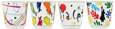 Bialetti - 4lü Moka Kahve Bardak Seti - Kulpsuz Kahve Shot Bardağı - Bicchierini - Karma Renk - Arte Desen Serisi - Porselen
