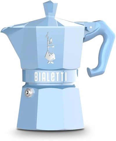 Bialetti - Moka Exclusive: 3 Cups Ocak Üstü Espresso Pişirici - 130ml - Mavi Renk - Alüminyum Gövde - Patentli Güvenlik Valfi - Tüm Ocak Türleri İçin Uygundur (İndüksiyon Hariç)