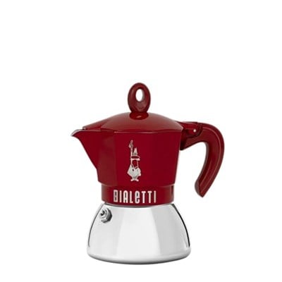 Bialetti - Moka Exclusive İndüksiyon: 4 Cups Ocak Üstü Espresso Pişirici - 200ml - Kırmızı Renk - Alt Hazne: Dış Paslanmaz Çelik İç Alüminyum - İndüksiyon Ocak Türleri İçin Uygundur