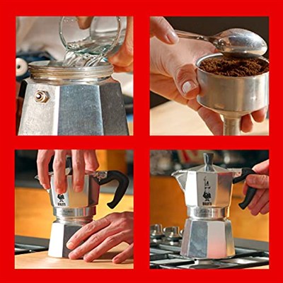 Bialetti - Moka Express: 3 Cups Ocak Üstü Espresso Pişirici - 130ml - Gümüş Renk - Alüminyum Gövde - Patentli Güvenlik Valfi - Tüm Ocak Türleri İçin Uygundur (İndüksiyon Hariç)
