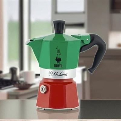 Bialetti - Moka Express Italia: 1 Cup Ocak Üstü Espresso Pişirici - 40ml - Karma Renk - Alüminyum Gövde - Patentli Güvenlik Valfi - Tüm Ocak Türleri İçin Uygundur (İndüksiyon Hariç)