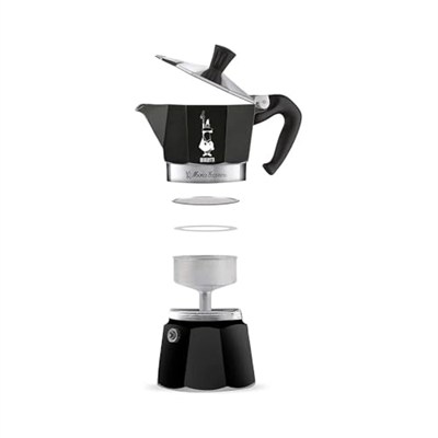 Bialetti - Moka Express Siyah: 6 Cups Ocak Üstü Espresso Pişirici - 270ml - Alüminyum Gövde - Patentli Güvenlik Valfi - Tüm Ocak Türleri İçin Uygundur (İndüksiyon Hariç)