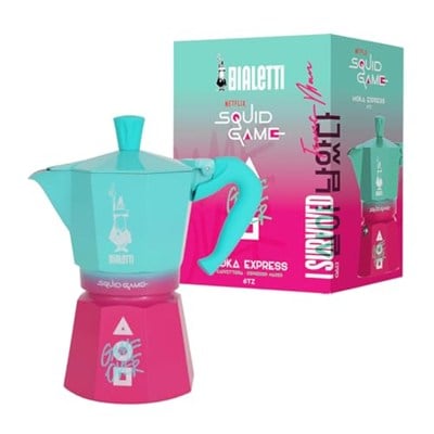 Bialetti Moka Express Squid Game© 6 fincan, haşlanmaya karşı emniyetli sap, indüksiyon için uygun değildir, 270 ml, alüminyum