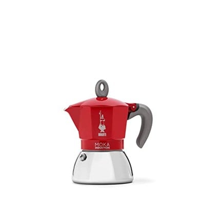 Bialetti - Moka İndüksiyon Kırmızı: 4 Cups Ocak Üstü Espresso Pişirici - 150ml - Alt Hazne: Dış Paslanmaz Çelik İç Alüminyum - Patentli Güvenlik Valfi - İndüksiyon Ocak Türleri İçin Uygundur