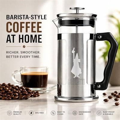 Bialetti - Preziosa French Press: Yaklaşık 1L kapasiteli kahve hazırlayıcı - 18/10 Paslanmaz Çelik Gövde - Bulaşık Makinesinde Yıkanabilen Borosilikat Cam Sürahi - Paslanmaz Çelik Filtre Sistemi