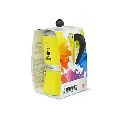 Bialetti - Rainbow: 3 Cups Ocak Üstü Espresso Pişirici - 130ml - Sarı Renk - Alüminyum Gövde - Patentli Güvenlik Valfi - Tüm Ocak Türleri İçin Uygundur (İndüksiyon Hariç)
