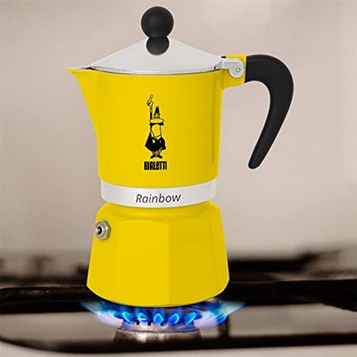 Bialetti - Rainbow: 3 Cups Ocak Üstü Espresso Pişirici - 130ml - Sarı Renk - Alüminyum Gövde - Patentli Güvenlik Valfi - Tüm Ocak Türleri İçin Uygundur (İndüksiyon Hariç)