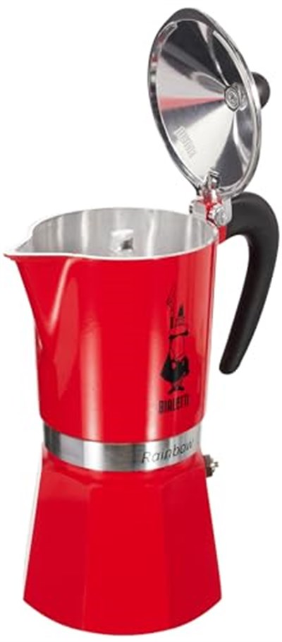 Bialetti - Rainbow: 6 Cups Ocak Üstü Espresso Pişirici - 250ml - Kırmızı Renk - Alüminyum Gövde - Patentli Güvenlik Valfi - Tüm  - Seçenekler: 1 Tasse, 3 Cups, 3 Tassen, 6 Cups, 6 Kişilik, 6 Tassen...