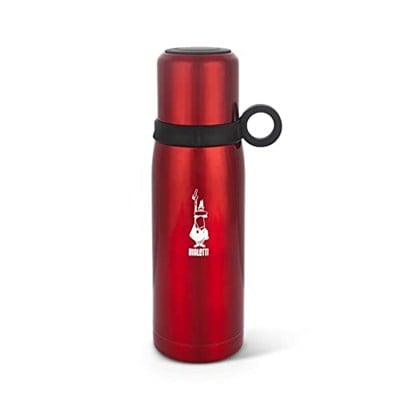Bialetti - Termos - 460mL - Kırmızı Renk - Paslanmaz Çelik - Çift Katmanlı - 12 Saat Sıcak 24 Saat Soğuk Tutar - Bardaklı Kapak Özelliği