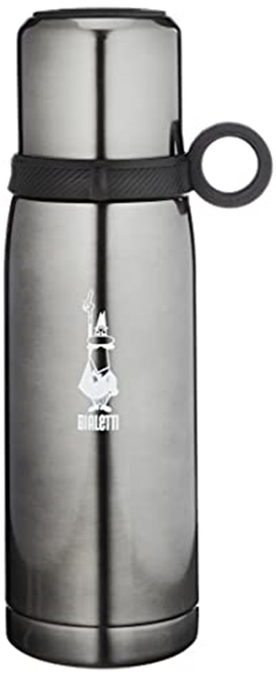 Bialetti - Termos - 460mL - Koyu Gri Renk - Paslanmaz Çelik - Çift Katmanlı - 12 Saat Sıcak 24 Saat Soğuk Tutar - Bardaklı Kapak Özelliği