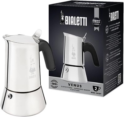 Bialetti - Venus: 2 Cups Ocak Üstü Espresso Pişirici - 85ml - Gümüş Renk - Paslanmaz Çelik Gövde - Patentli Güvenlik Valfi -  - Seçenekler: 2 bardak, 4 tassen, 6 tassen, 10 bardak, 32X21.5X27.5, 35...