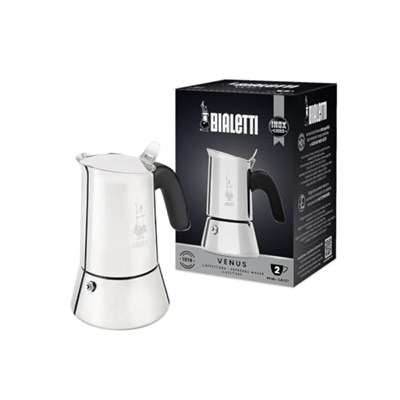 Bialetti - Venus: 2 Cups Ocak Üstü Espresso Pişirici - 85ml - Gümüş Renk - Paslanmaz Çelik Gövde - Patentli Güvenlik Valfi -  - Seçenekler: 2 bardak, 4 tassen, 6 tassen, 10 bardak, 32X21.5X27.5, 35...