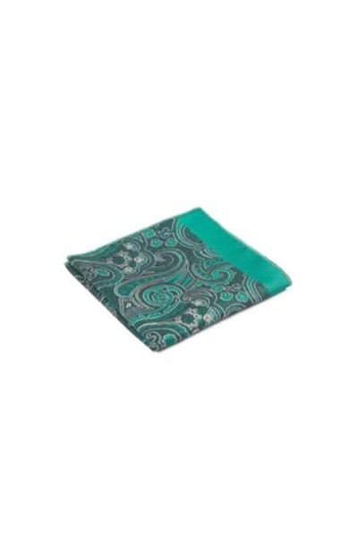Bianze Yeşil Beyaz Şal Motif Desen Kravat Mendil Set