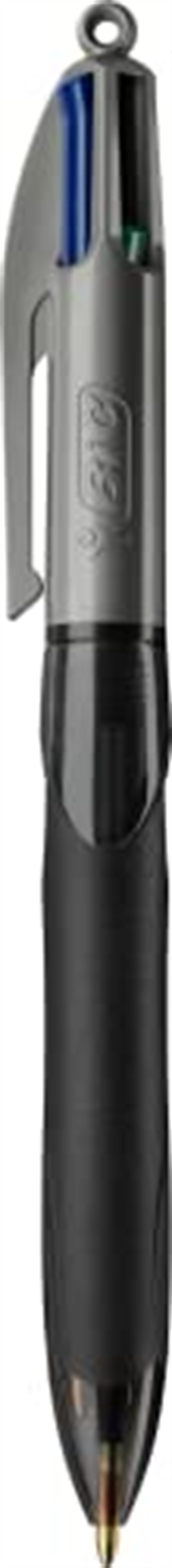 BIC 4 Colours Grip Pro Tükenmez Kalem 12Li Kutu, Kauçuk Tutacak, 1.0mm Uç, Tek Kalemde Mavi, Kırmızı, Yeşil ve Siyah Renkler