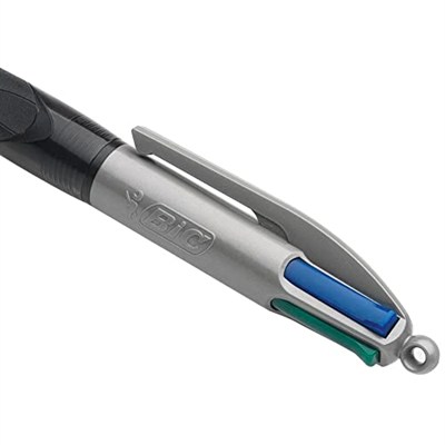 BIC 4 Colours Grip Pro Tükenmez Kalem 12Li Kutu, Kauçuk Tutacak, 1.0mm Uç, Tek Kalemde Mavi, Kırmızı, Yeşil ve Siyah Renkler