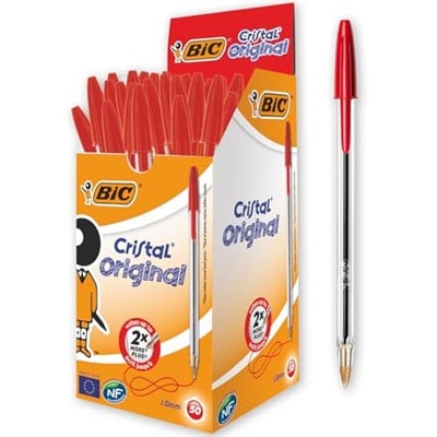 BIC Cristal Medium Tükenmez Kalem Kırmızı 50li Kutu, 1.0 mm Orta Kalınlıkta Uç, Şeffaf Gövde, Delikli Kapak