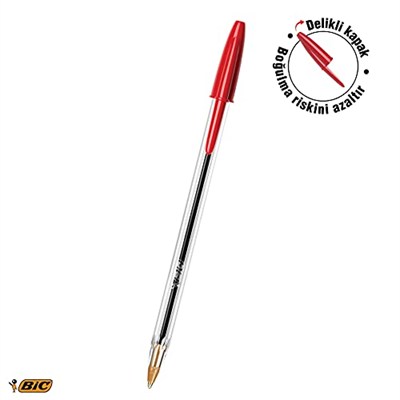 BIC Cristal Medium Tükenmez Kalem Kırmızı 50li Kutu, 1.0 mm Orta Kalınlıkta Uç, Şeffaf Gövde, Delikli Kapak