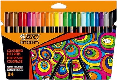 BIC Intensity Keçeli kalemler, yetişkinler ve gençler için, 24 yıkanabilir renk, sağlam uçlu, karton kutuda