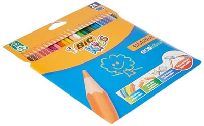 BIC Kids Evolution Kuru Boya Kalemi, 24lü Kutu, Kıymık Oluşturmaz, Çiğnemeye Karşı Dayanıklı, Kolay Açılır