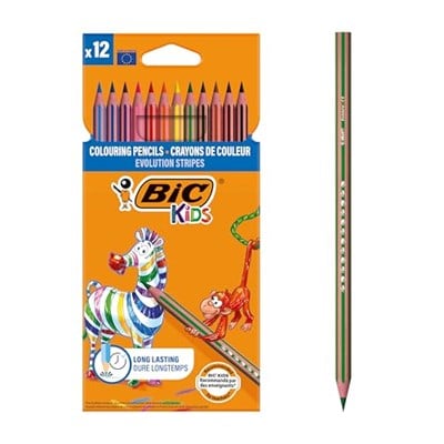 BIC Kids Evolution Stripes Kuru Boya Kalemi, 12li Kutu