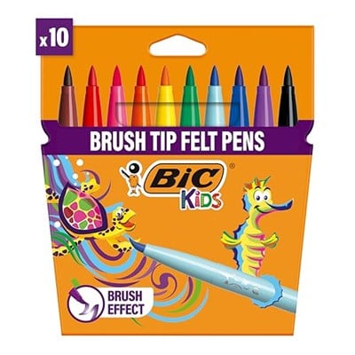 BIC Kids Visaquarelle Fırça Uçlu Boya Kalemi 10 Renk, Fırça Başlı Esnek ve Yumuşak Uç, Yıkanabilir Su Bazlı Boya