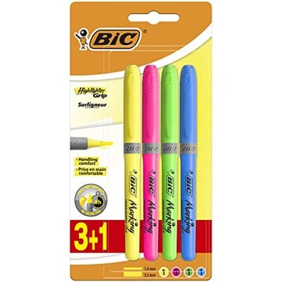 BIC Marking Highlighter Grip Fosforlu Kalem Karışık Renk 3+1li Blister