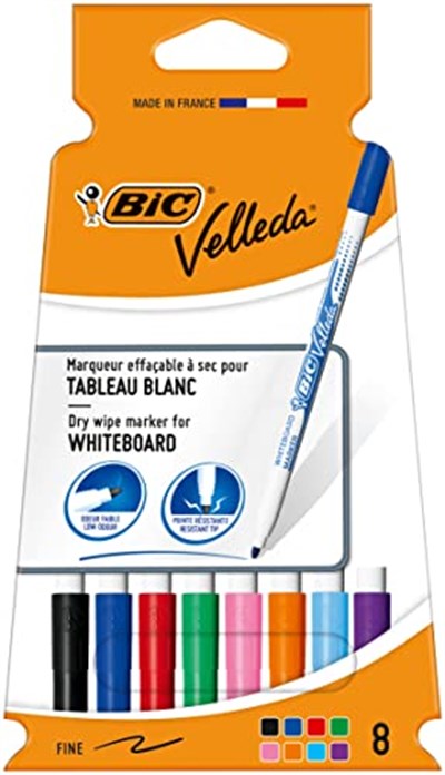 BIC Velleda 1721 Çocuk Beyaz Tahta Kalemi, Karışık Renk, 8li Poşet