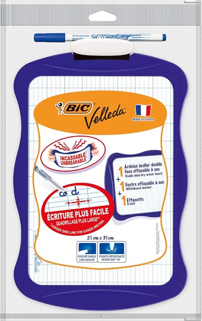 BIC Velleda Mini Beyaz Tahta, Kalem 1721, Silgi, 20 x 30 cm. Yazı Tahtası, Mavi Kalem ve Silgi ile Birlikte