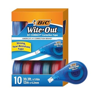 BIC Wite-Out Brand EZ Correct Correction Tape, White, 10-Count