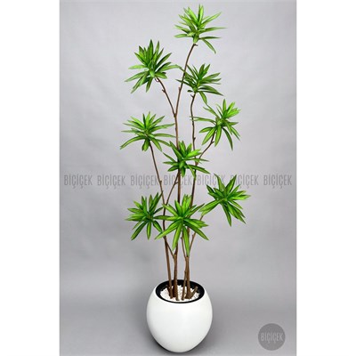 Biçiçek 160 Cm Dragon Bitkisi Yapay Dracaena Küre Saksıda Beyaz