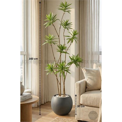 Biçiçek 160 Cm Dragon Bitkisi Yapay Dracaena Küre Saksıda Gri