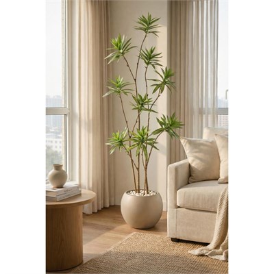 Biçiçek 160 Cm Dragon Bitkisi Yapay Dracaena Küre Saksıda Kahverengi