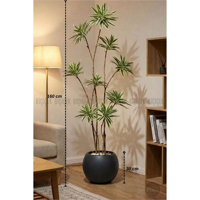 Biçiçek 160 Cm Dragon Bitkisi Yapay Dracaena Küre Saksıda Gri1