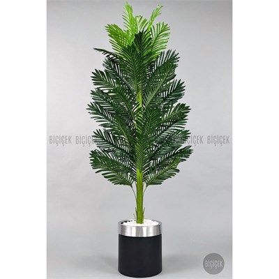 Biçiçek Areka Palmiyesi 150cm Metal Siyah Gümüş Saksıda