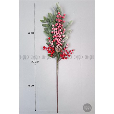 Biçiçek Karli Koki̇na 80 Cm 120 Meyveli̇ Ve Kozalakli Yilbaşi Bi̇tki̇si̇ Tek Dal