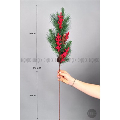 Biçiçek Koki̇na 80 Cm Bol Meyveli̇ Ve Kozalakli Yilbaşi Bi̇tki̇si̇ Tek Dal