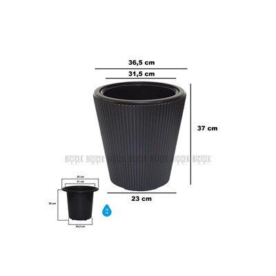 Biçiçek Luna Saksı 37 Cm Ve İç Kova Dahil Siyah