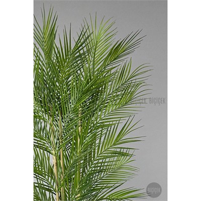Biçiçek Yapay Areka Ağacı Palmiye Ağacı 33 Yapraklı Bambu Gövdeli Beyaz Kumsal Saksı Salon Çiçeği 150cm