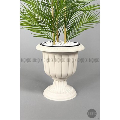 Biçiçek Yapay Areka Ağacı Palmiye Ağacı 33 Yapraklı Bambu Gövdeli Kırıkbeyaz Nergis Saksı Salon Çiçeği 130cm